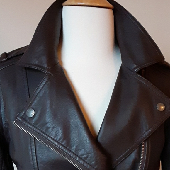 A&F Faux Leather Bomber Jacket. Brown. Small - Picture 2 of 8